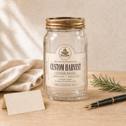 Fart2Table Custom Harvest personalized novelty jar with centered die-cut label